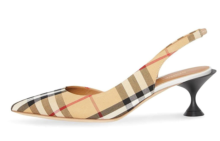 (Women) Burberry Cotton Canvas 'Check Mule Stiletto' Brown 8010964