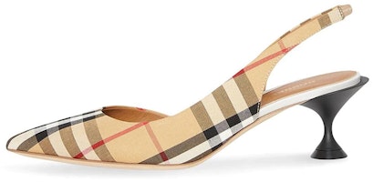 (Women) Burberry Cotton Canvas 'Check Mule Stiletto' Brown 8010964 (Women) Burberry Cotton Canvas 'Check Mule Stiletto' Brown 8010964