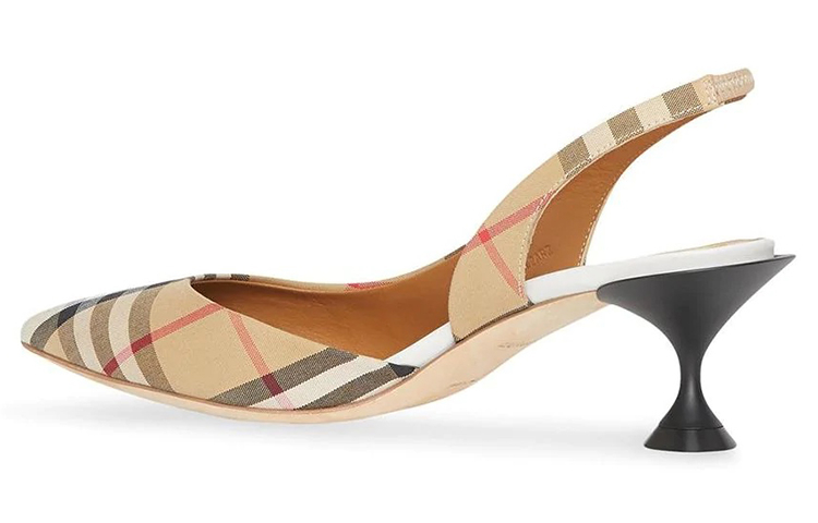 Shop Burberry博柏利 棉布 格紋露跟 細跟 高筒鞋 女款 棕色