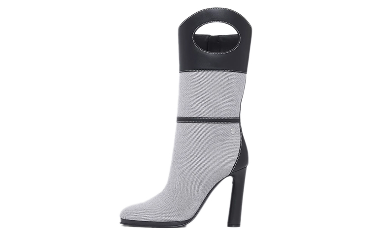 (W) Burberry Cotton Canvas and Leather Boots 'Porthole Detail Black Grey'