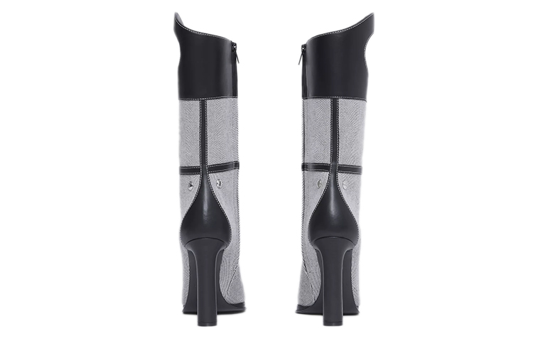 (W) Burberry Cotton Canvas and Leather Boots 'Porthole Detail Black Grey' 圖 4