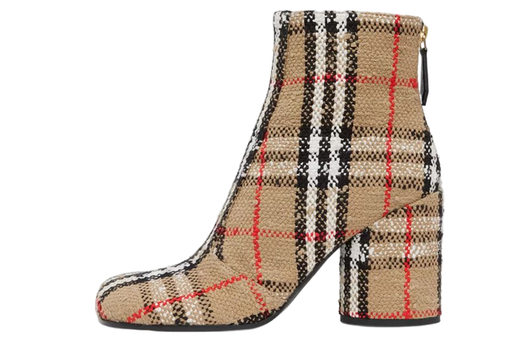 (Women) Burberry Cotton Canvas Check Block-Heel Ankle Boot 'Beige' 80631781