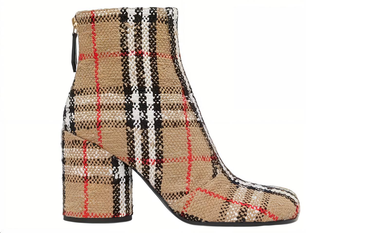 Order (Women) Burberry Cotton Canvas Check Block-Heel Ankle Boot 'Beige' 80631781