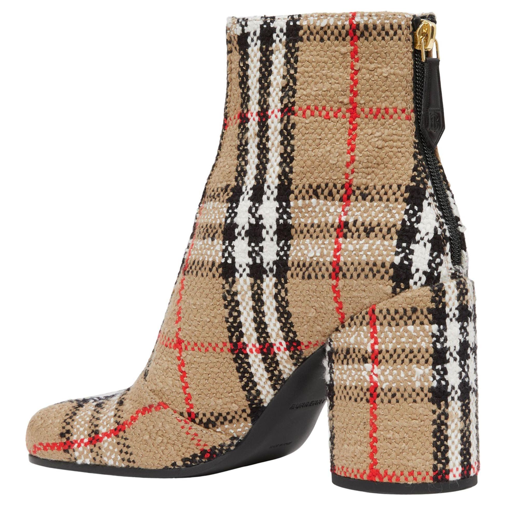 Lookbook (Women) Burberry Cotton Canvas Check Block-Heel Ankle Boot 'Beige' 80631781