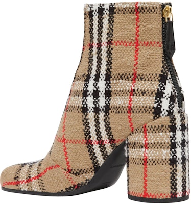 (Women) Burberry Cotton Canvas Check Block-Heel Ankle Boot 'Beige' 80631781 Lookbook (Women) Burberry Cotton Canvas Check Block-Heel Ankle Boot 'Beige' 80631781
