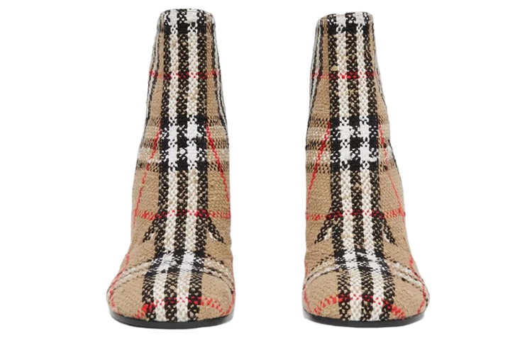 Shop (Women) Burberry Cotton Canvas Check Block-Heel Ankle Boot 'Beige' 80631781