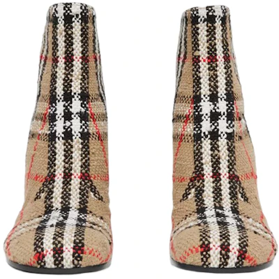 (Women) Burberry Cotton Canvas Check Block-Heel Ankle Boot 'Beige' 80631781 Shop (Women) Burberry Cotton Canvas Check Block-Heel Ankle Boot 'Beige' 80631781