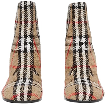 (Women) Burberry Cotton Canvas Check Block-Heel Ankle Boot 'Beige' 80631781 Shop (Women) Burberry Cotton Canvas Check Block-Heel Ankle Boot 'Beige' 80631781