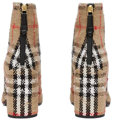 (Women) Burberry Cotton Canvas Check Block-Heel Ankle Boot 'Beige' 80631781 Purchase (Women) Burberry Cotton Canvas Check Block-Heel Ankle Boot 'Beige' 80631781