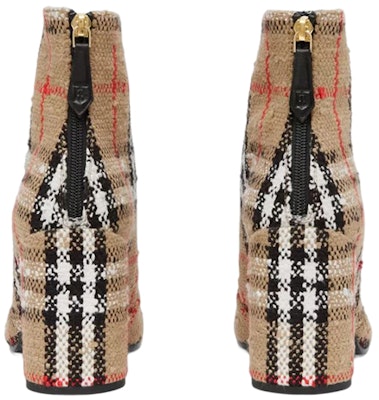 (Women) Burberry Cotton Canvas Check Block-Heel Ankle Boot 'Beige' 80631781 Purchase (Women) Burberry Cotton Canvas Check Block-Heel Ankle Boot 'Beige' 80631781