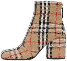 (Women) Burberry Cotton Canvas Check Block-Heel Ankle Boot 'Beige' 80631781 (Women) Burberry Cotton Canvas Check Block-Heel Ankle Boot 'Beige' 80631781