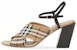 (W) Sandal Fesyen Beige Burberry Tumit-Blok Kanvas Kapas & Kulit Corak 80320501