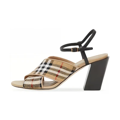 (W) Burberry Cotton Canvas Leather Check Block-Heel 'Fashion Sandal Beige'