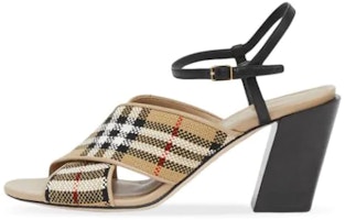 (Women) Burberry Cotton Canvas Leather Check Block-Heel 'Fashion Sandal Beige' 80320501 (Women) Burberry Cotton Canvas Leather Check Block-Heel 'Fashion Sandal Beige' 80320501