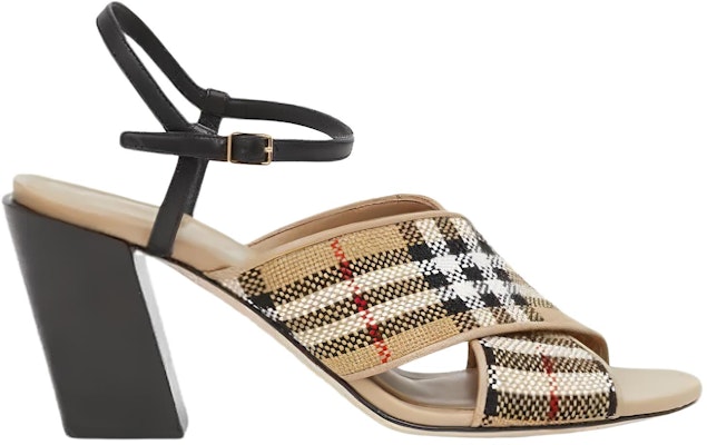 (Women) Burberry Cotton Canvas Leather Check Block-Heel 'Fashion Sandal Beige' 80320501 Order (Women) Burberry Cotton Canvas Leather Check Block-Heel 'Fashion Sandal Beige' 80320501