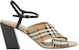 (W) Sandal Fesyen Beige Burberry Tumit-Blok Kanvas Kapas & Kulit Corak 80320501
