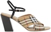 Order (W) Sandal Fesyen Beige Burberry Tumit-Blok Kanvas Kapas & Kulit Corak 80320501
