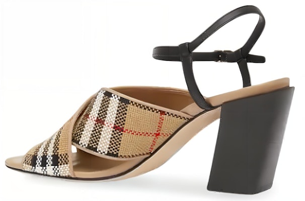 (Women) Burberry Cotton Canvas Leather Check Block-Heel 'Fashion Sandal Beige' 80320501 Shop (Women) Burberry Cotton Canvas Leather Check Block-Heel 'Fashion Sandal Beige' 80320501