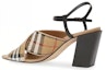 Shop (W) Sandal Fesyen Beige Burberry Tumit-Blok Kanvas Kapas & Kulit Corak 80320501