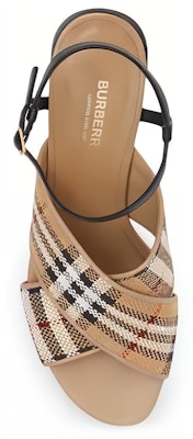 (Women) Burberry Cotton Canvas Leather Check Block-Heel 'Fashion Sandal Beige' 80320501 Purchase (Women) Burberry Cotton Canvas Leather Check Block-Heel 'Fashion Sandal Beige' 80320501