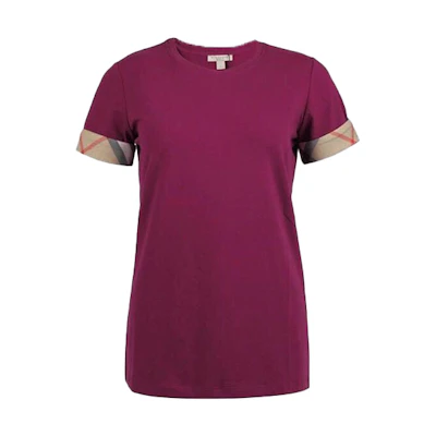 (Women) Burberry Crewneck Short-Sleeve T-Shirt Purple with Check Cuffs. 39684951