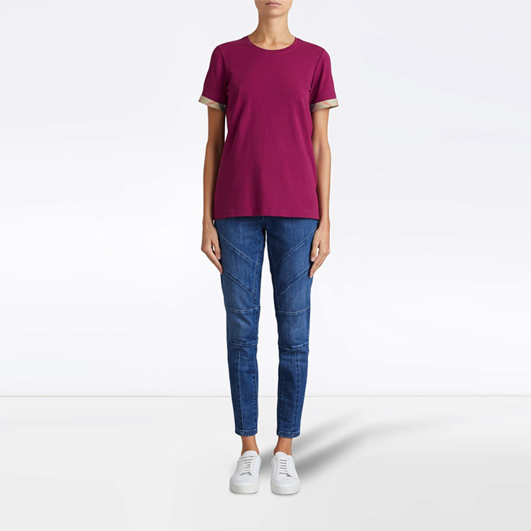 (Women) Burberry Crewneck Short-Sleeve T-Shirt Purple with Check Cuffs. 39684951 圖 4