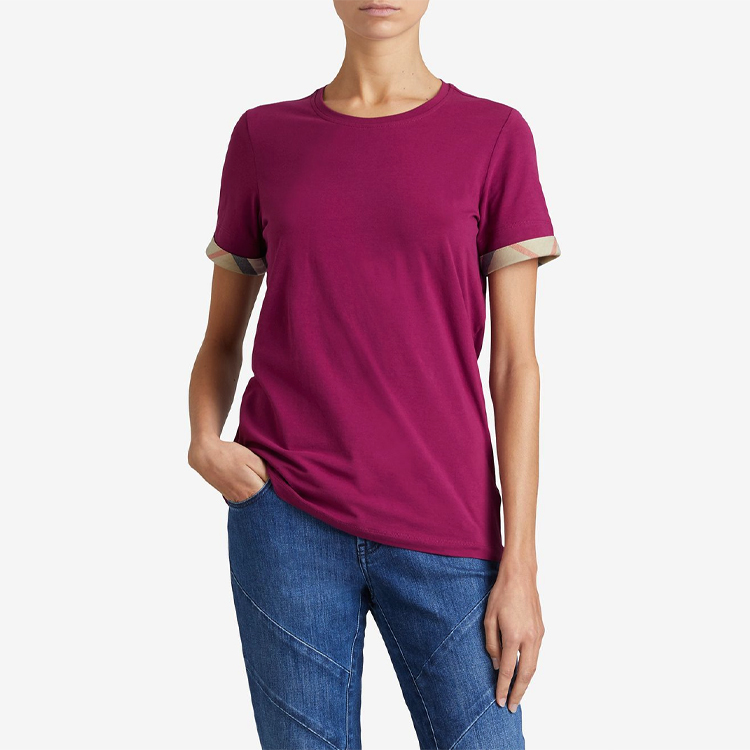 (Women) Burberry Crewneck Short-Sleeve T-Shirt Purple with Check Cuffs. 39684951 圖 5