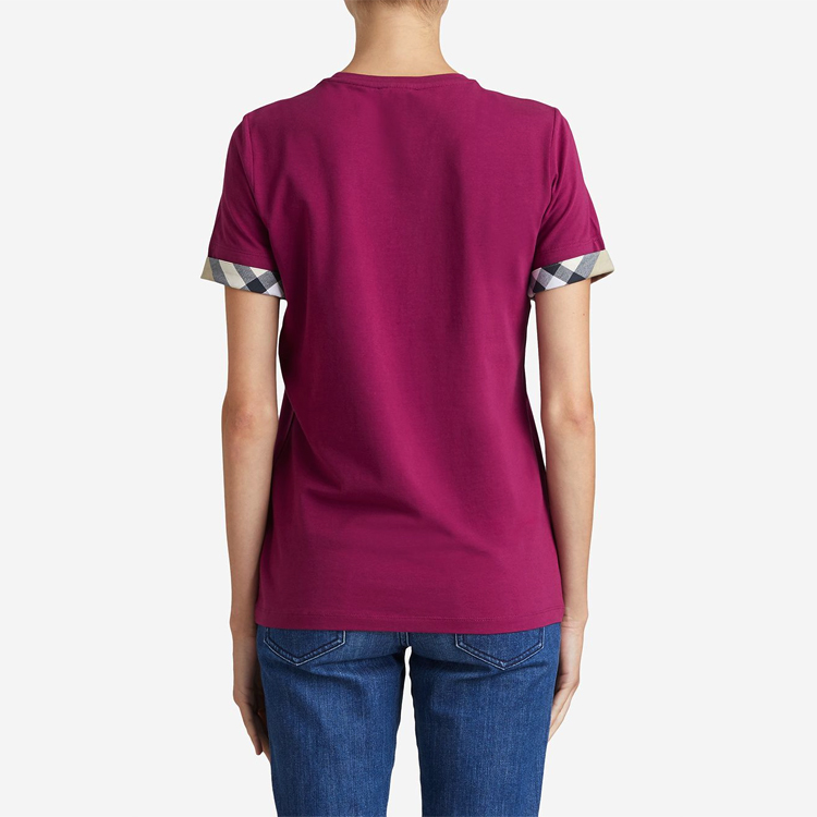 (Women) Burberry Crewneck Short-Sleeve T-Shirt Purple with Check Cuffs. 39684951 圖 6