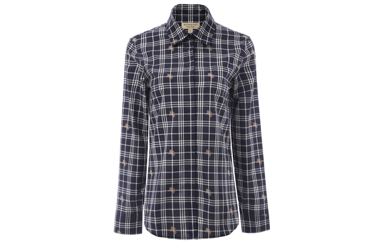 (Women) Burberry Deep Blue Long Sleeve Cotton Check Collar Shirt 80040341 圖 2