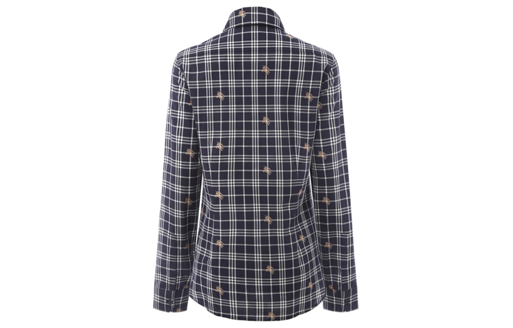 (Women) Burberry Deep Blue Long Sleeve Cotton Check Collar Shirt 80040341 圖 3