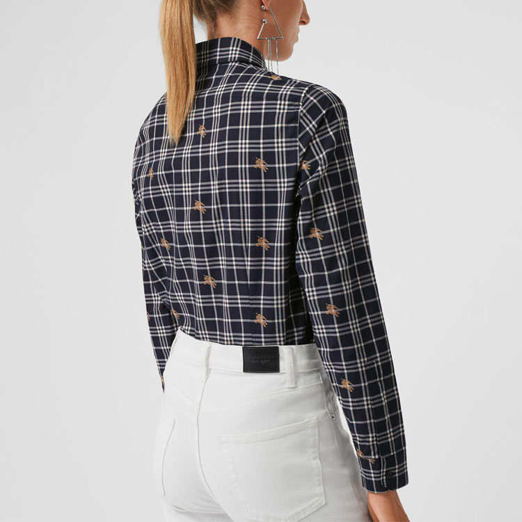 (Women) Burberry Deep Blue Long Sleeve Cotton Check Collar Shirt 80040341 圖 6