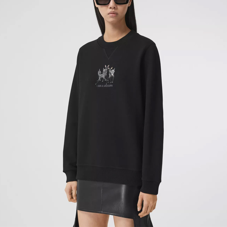 (Women) Burberry Deer Embroidery Cotton Sweatshirt Women’s Black 80428831 圖 5