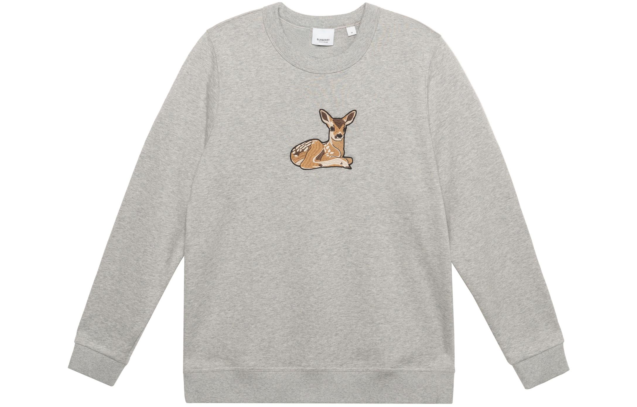 Order (W) Burberry Sweatshirt Motif Rusa Katun Santai Abu Abu Muda. 80321171