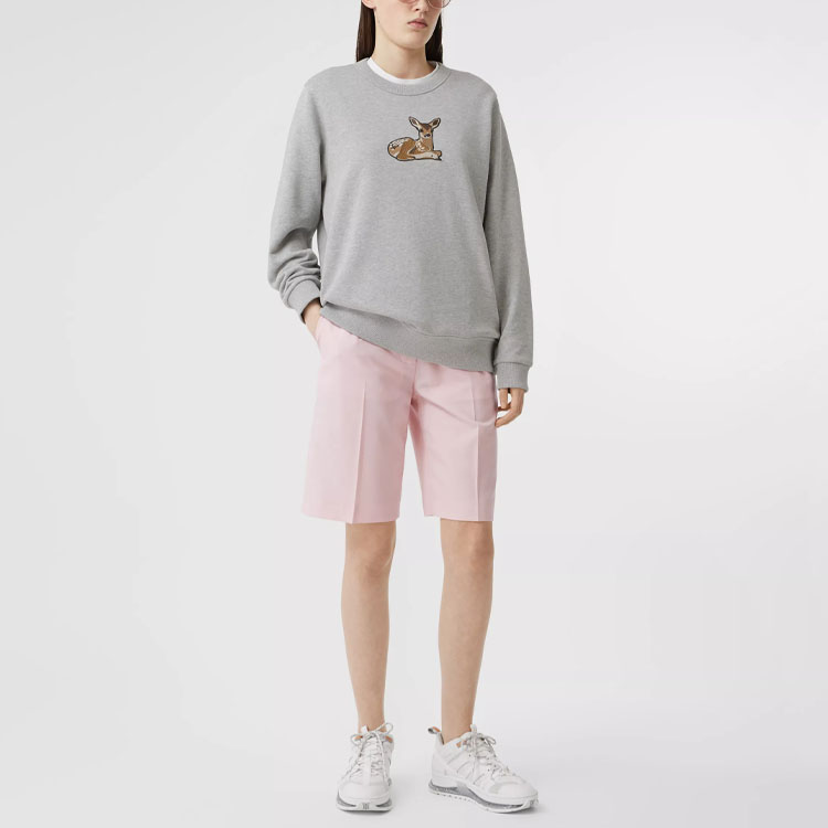 Details for (W) Burberry Sweatshirt Motif Rusa Katun Santai Abu Abu Muda. 80321171