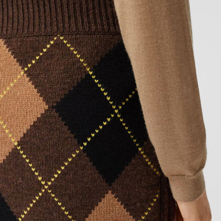 Cheap (W) Burberry Gaun Kasual Panjang Tenun Berlian Berwarna-Warni 80372421