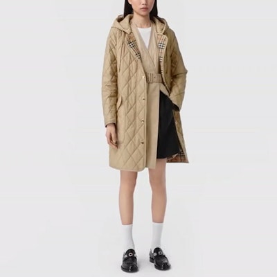 (Women) Burberry Diamond Quilted Hooded Jacket in Beige. 80487111 Details for (Women) Burberry Diamond Quilted Hooded Jacket in Beige. 80487111