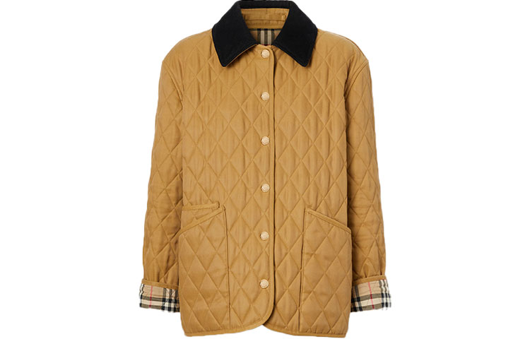 Order (Women) Burberry Diamond Quilted Single-Breasted Cotton Jacket Multicolor 80391161,80498641