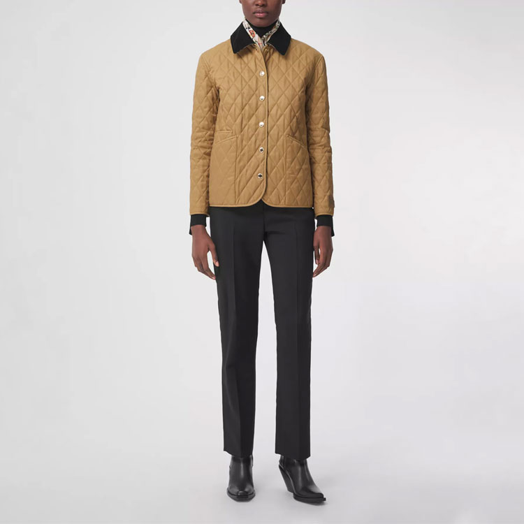 Shop (Women) Burberry Diamond Quilted Single-Breasted Cotton Jacket Multicolor 80391161,80498641