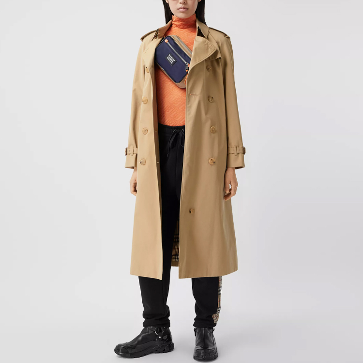 Shop (W) Burberry Trench Coat Honey Double Breasted Motif Kotak-kotak 80280161