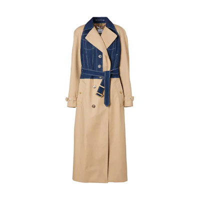 (Women) Burberry Double-Breasted Denim Panel Trench Coat Beige 45676721