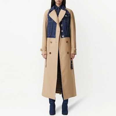 (Women) Burberry Double-Breasted Denim Panel Trench Coat Beige 45676721 Lookbook (Women) Burberry Double-Breasted Denim Panel Trench Coat Beige 45676721