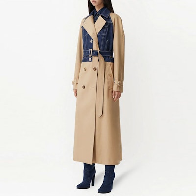 (Women) Burberry Double-Breasted Denim Panel Trench Coat Beige 45676721 Purchase (Women) Burberry Double-Breasted Denim Panel Trench Coat Beige 45676721