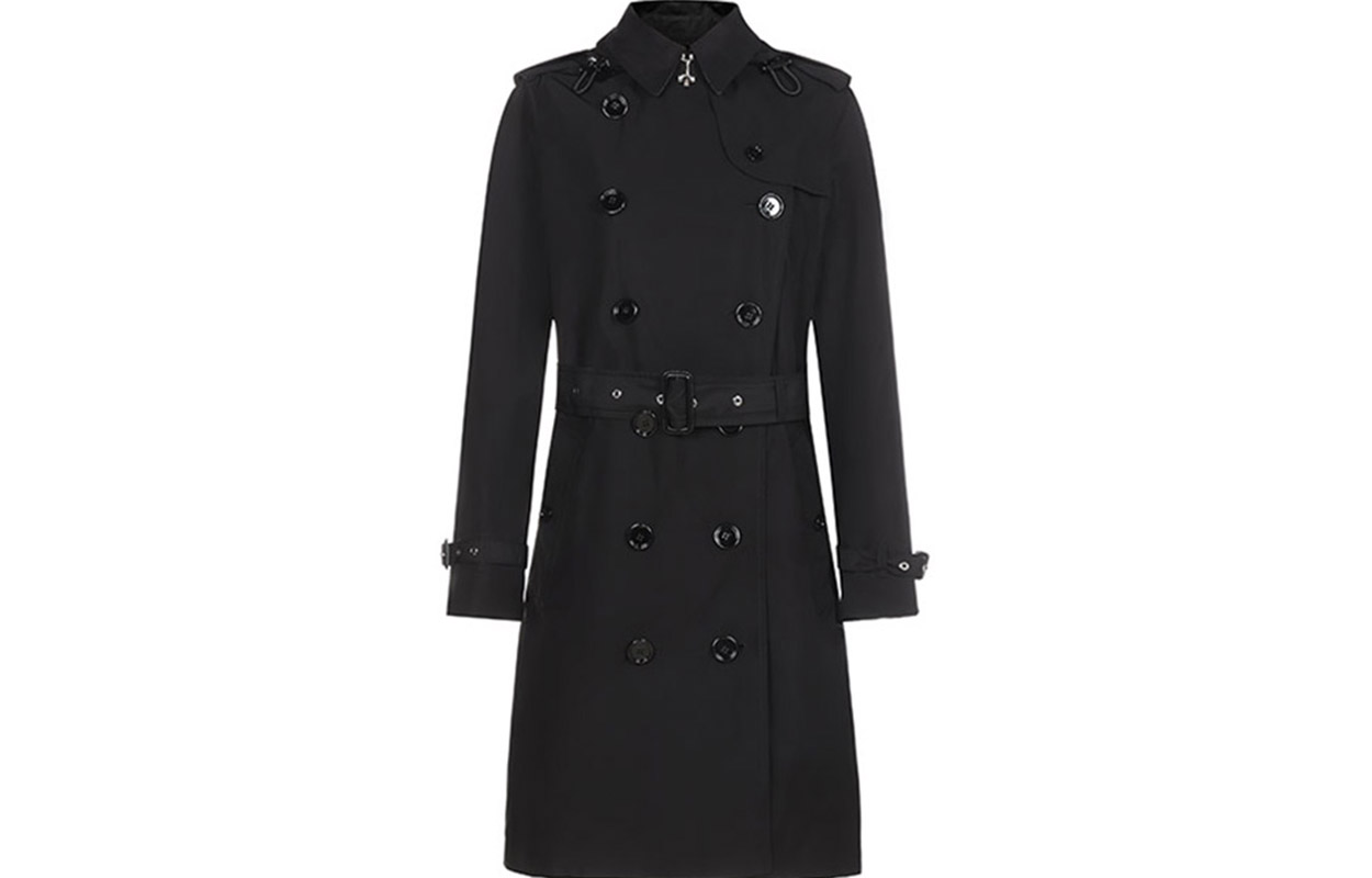 (Women) Burberry Double-Breasted Hooded Mid-Length Trench Coat Black 80335201