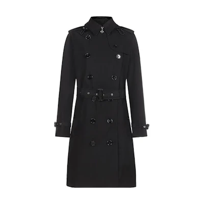 (Women) Burberry Double-Breasted Hooded Mid-Length Trench Coat Black 80335201