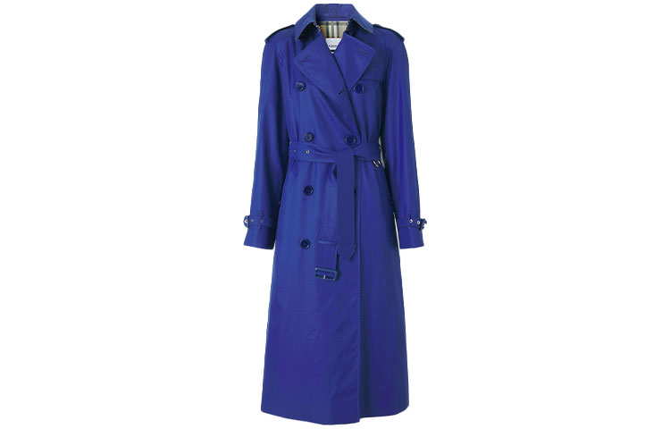 (Women) Burberry Double-Breasted Long Sleeve Trench Coat - Blue 80471431 圖 2