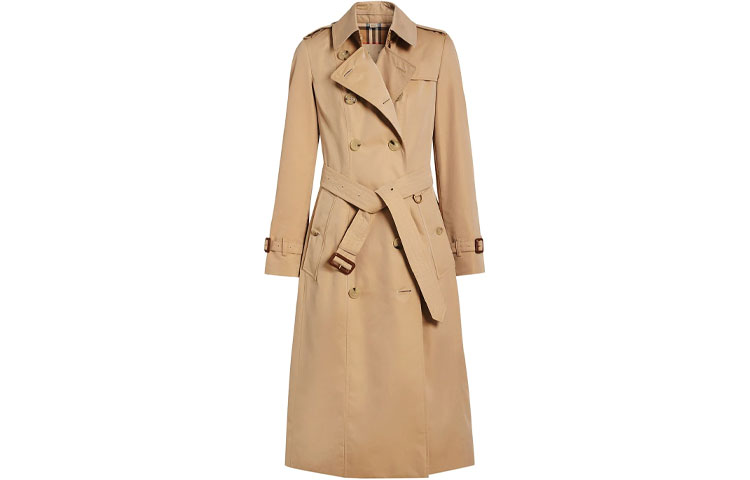 (Women) Burberry Double-Breasted Long Trench Coat in Honey Beige. 80457791