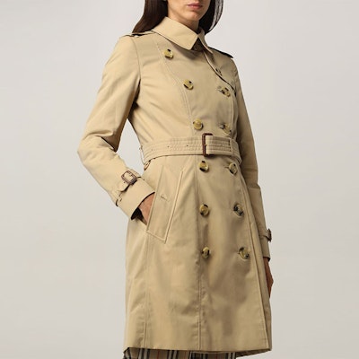 (W) Burberry Trench Coat Double-Breasted Lengan Panjang Beige. 80457761 Cheap (W) Burberry Trench Coat Double-Breasted Lengan Panjang Beige. 80457761