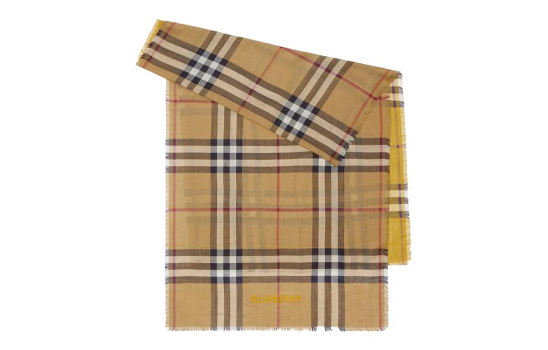 (Women) Burberry Double-sided Check Logo Fringe Wool Scarf Women Yellow. 80797561