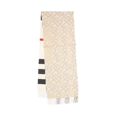 (Women) Burberry Double-Sided Check Logo Wool Scarf Natural White (). 80638151