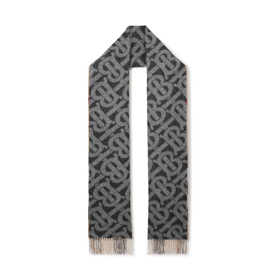 (Women) Burberry Double-sided Checkered Wool Scarf for Women in Black and Gray. 80574631